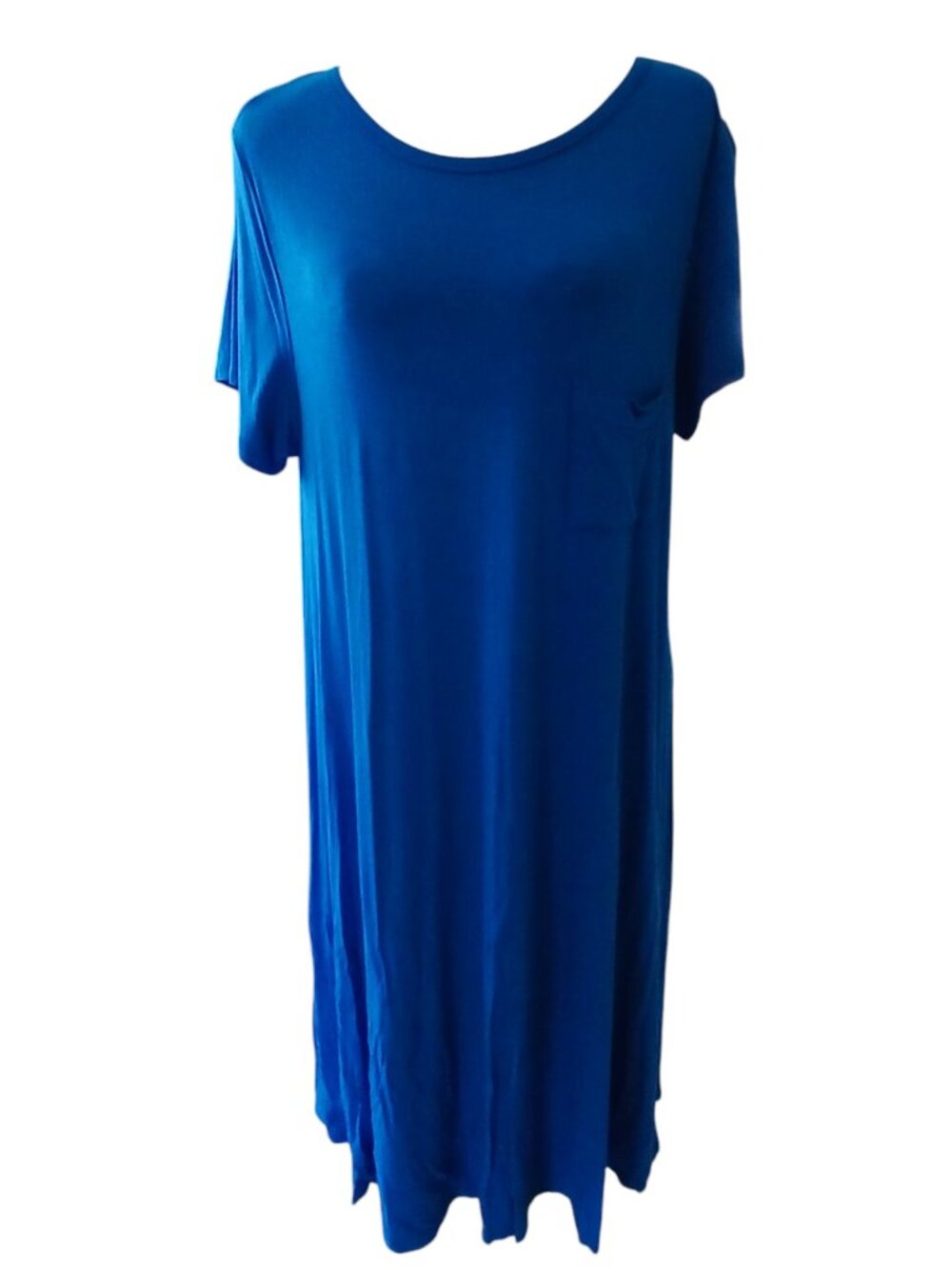 LuLaRoe CARLY High Low Dress Pockets Solid Blue Short Sleeve Womens Size XL